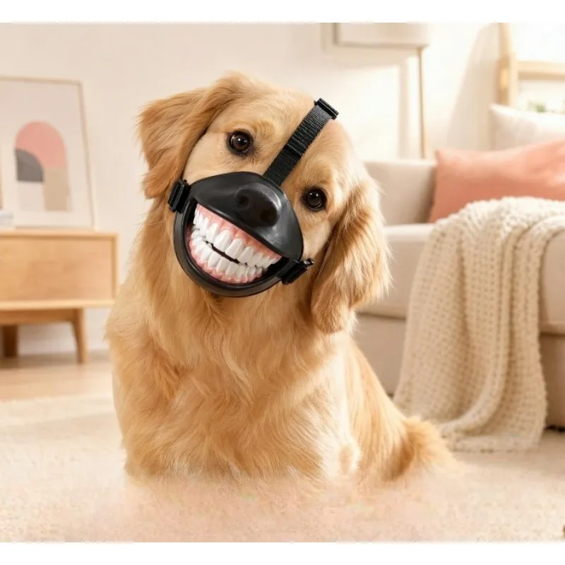 Funny Smiling Teeth Dog Muzzle,Novelty Decorative Pet Mouth Cover,Adjustable Lightweight Dog Muzzle for Party Outdoor Photo Prop