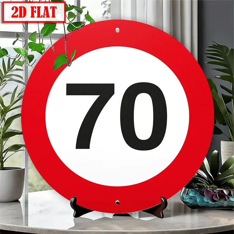 2D Flat Style, 1pc Pack 70Th Birthday Sign - Vintage Round Wall Mountable Aluminum Decoration with Number 70 - 8X8 Inches / 20X2