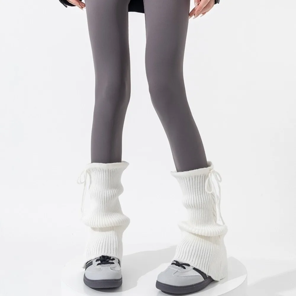

New Solid Color Leg Warmers Thickened Harajuku Middle Tube Socks Knitted Bow Boot Covers Women