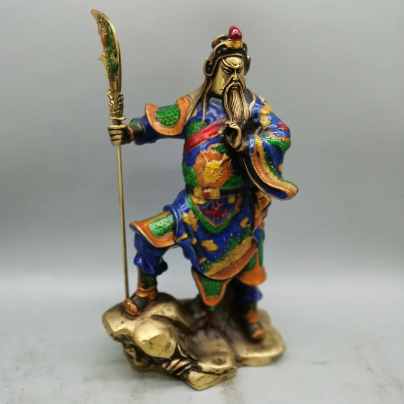 Copper ornament, cloisonné enamel hand-carved filigree, Guan Gong with sword, home decoration craft