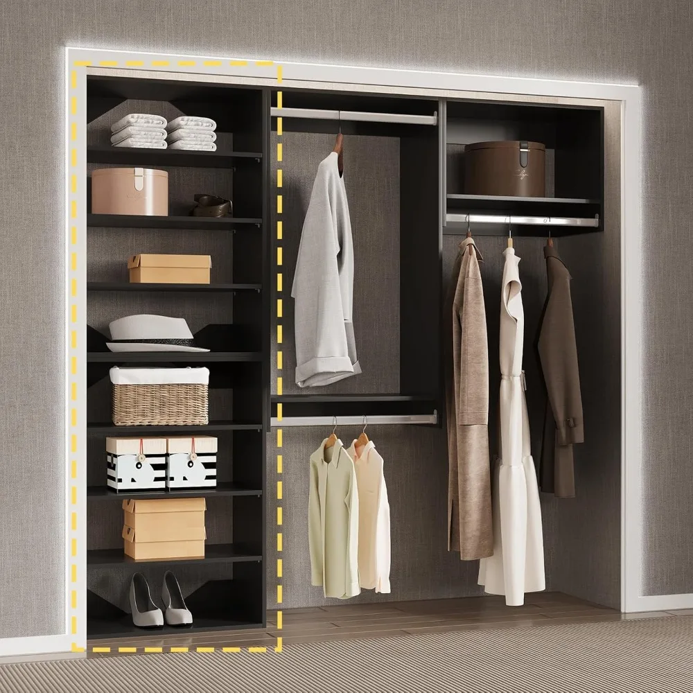 Wooden Modular Closet Organizer System for Walk-In Storage Solutions, Clothing Rack and Efficient Wardrobe Management