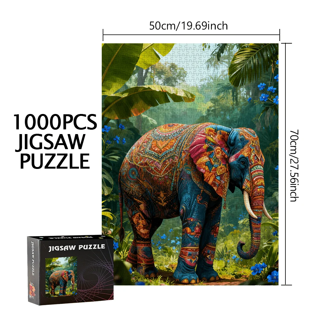 500 pièces ou 1000 pièces d'éléphant et de puzzle Puzzles adaptés aux anniversaires, Noël, Pâques - Boîte portable, Challengin