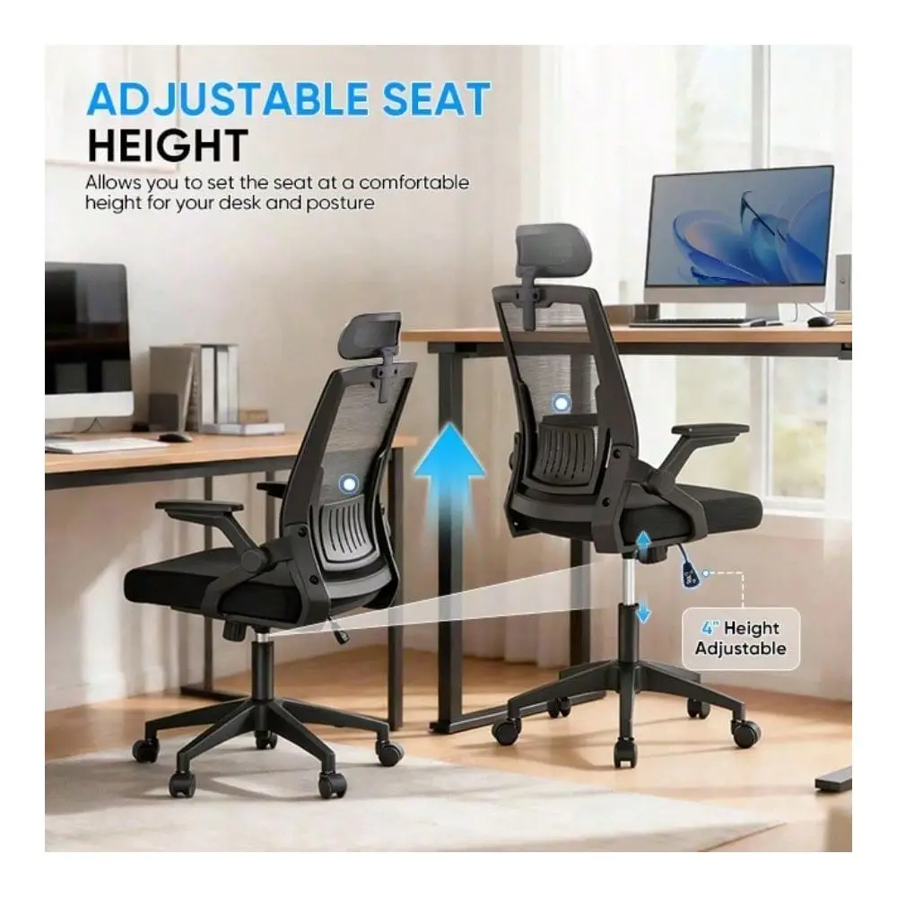 Office Chair With FlipUp Armrests 3D Headrest, Swivel Mesh Desk Chair Executive Computer Chair For Home Office Study, 260 LBS C