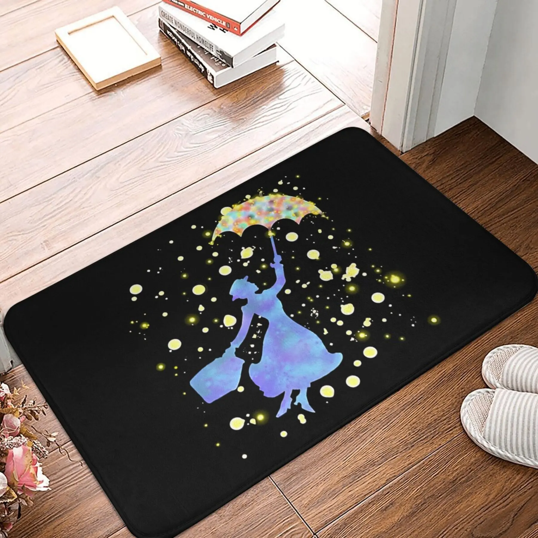 Mary Poppins Silhouette Non-Slip Doormat, Machine Washable, Polyester Lightweight Rectangular Floor Mat for Home Entry - 1 pc