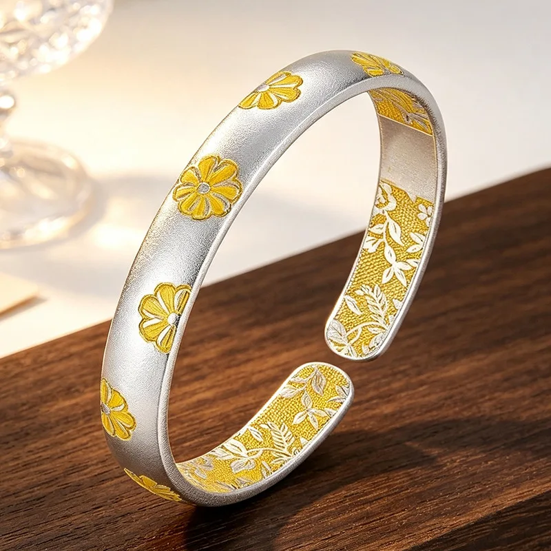 New Style Elegant Gesang Flower 925 Sterling Silver Lady Bangle Wholesale Jewelry Women Birthday Gifts No Fade 2027