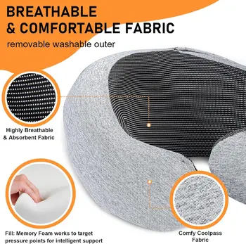 1 ks cestovní polštář s kapucí na krk s paměťovou pěnou, do letadla, auta, kanceláře, spaní, dlouhé lety, výlety autem, nezbytnosti, světle šedá 10 nejlepší prodej cestovní polštář s mikinou - №4