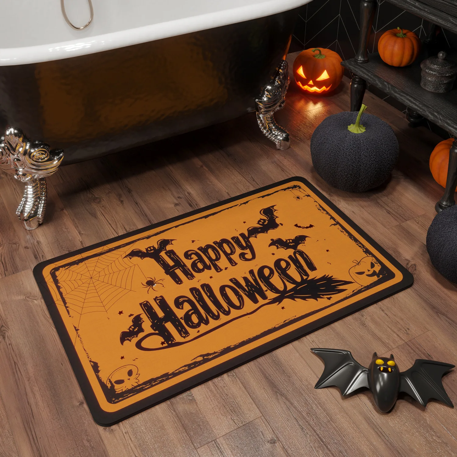 Earth Bath Mat Halloween Diatomaceous Soft Diatomaceous Earth Super Absorbent Fast Drying Non-Slip Rubber Backing Floor Rugs