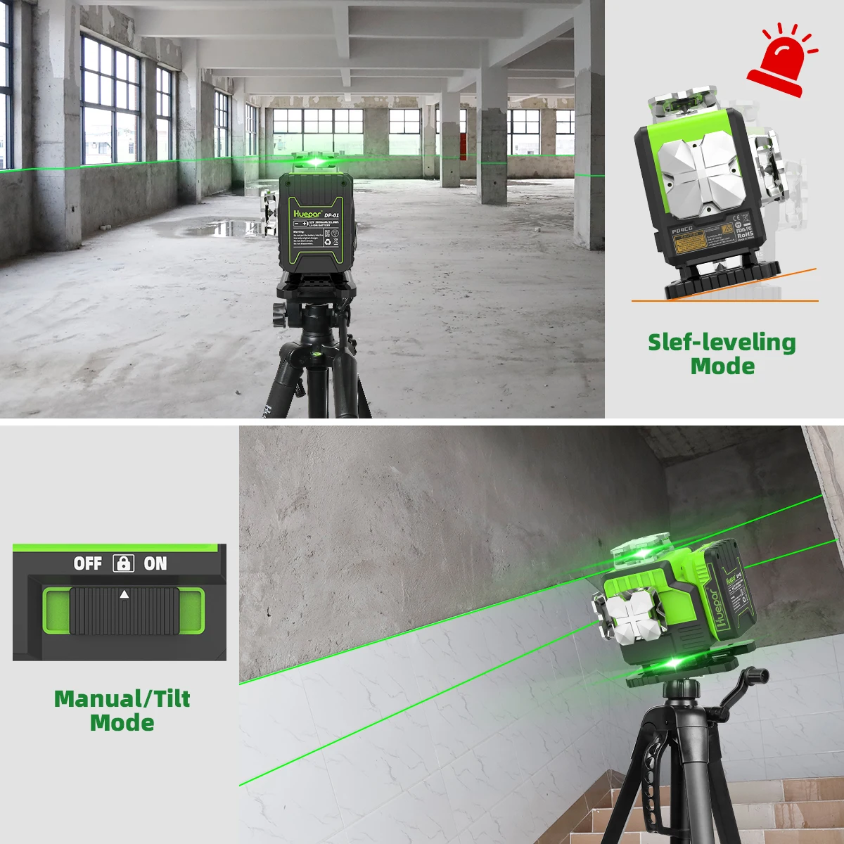 Huepar 16 Lines 4D Laser Level P04CG 360 Horizontal And Vertical Self-Leveling Bluetooth Remote Control With Li-ion Battery