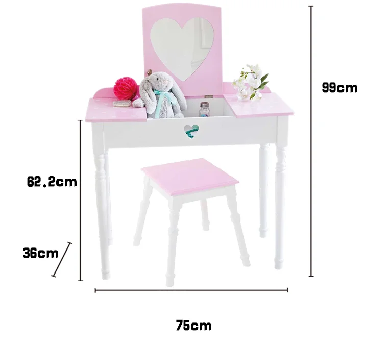 2020 Hot selling Wooden Princess Dressing Table and Chair Set with Mirror