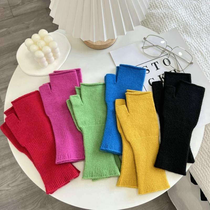 Women Girls Gloves Dopamine Knit Sleeve Autumn Pile Sleeve Gloves Girl Student Women Knitted Gloves For Women