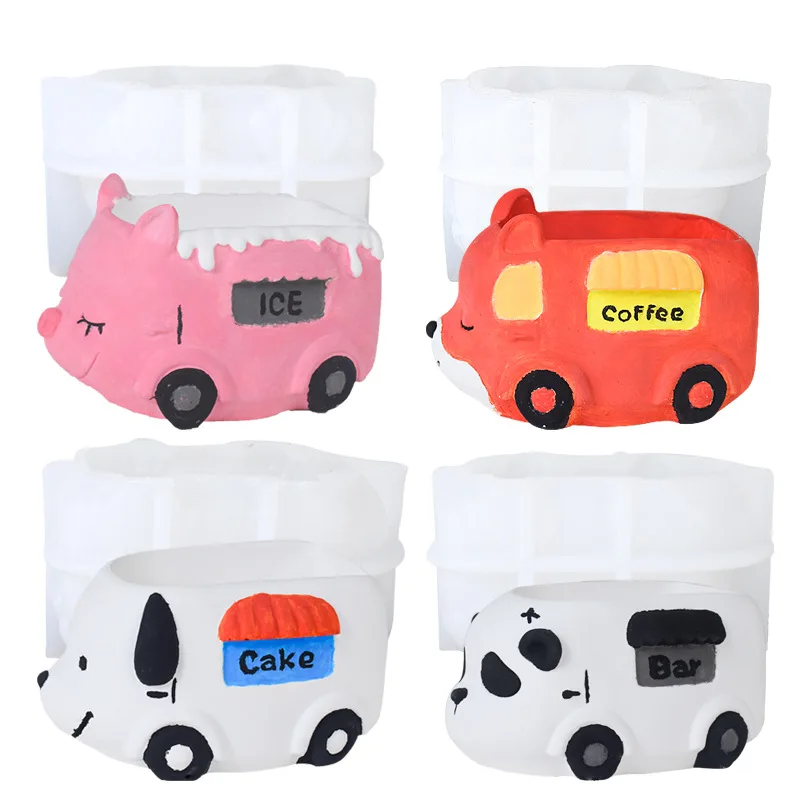 قالب سيليكون للسيارة على شكل حيوان للزراعة النضرة، وعاء أسمنتي الجص، ديكور الحديقة بنفسك #5