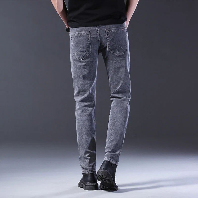 Men Comfortable Cotton Fashion European American Style Stretch Jeans Luxury Men's Denim Pants Slim Straight Grey Denim Pants