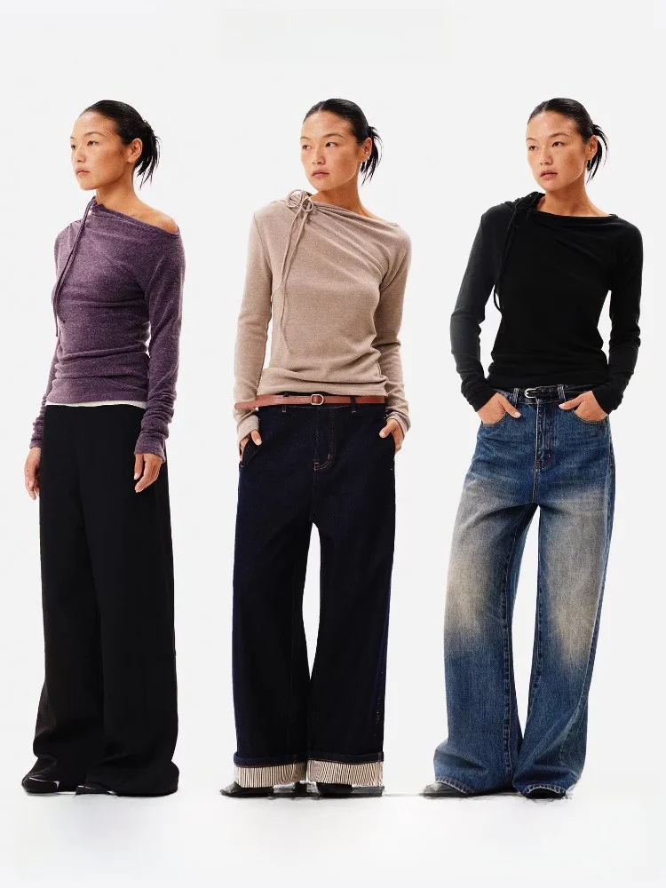 

Age of Ascent Wool Blend Fce Lined Knitted Base Layer Top Adjustable Dstring Casual Sle Women's Long Sve round Nec...