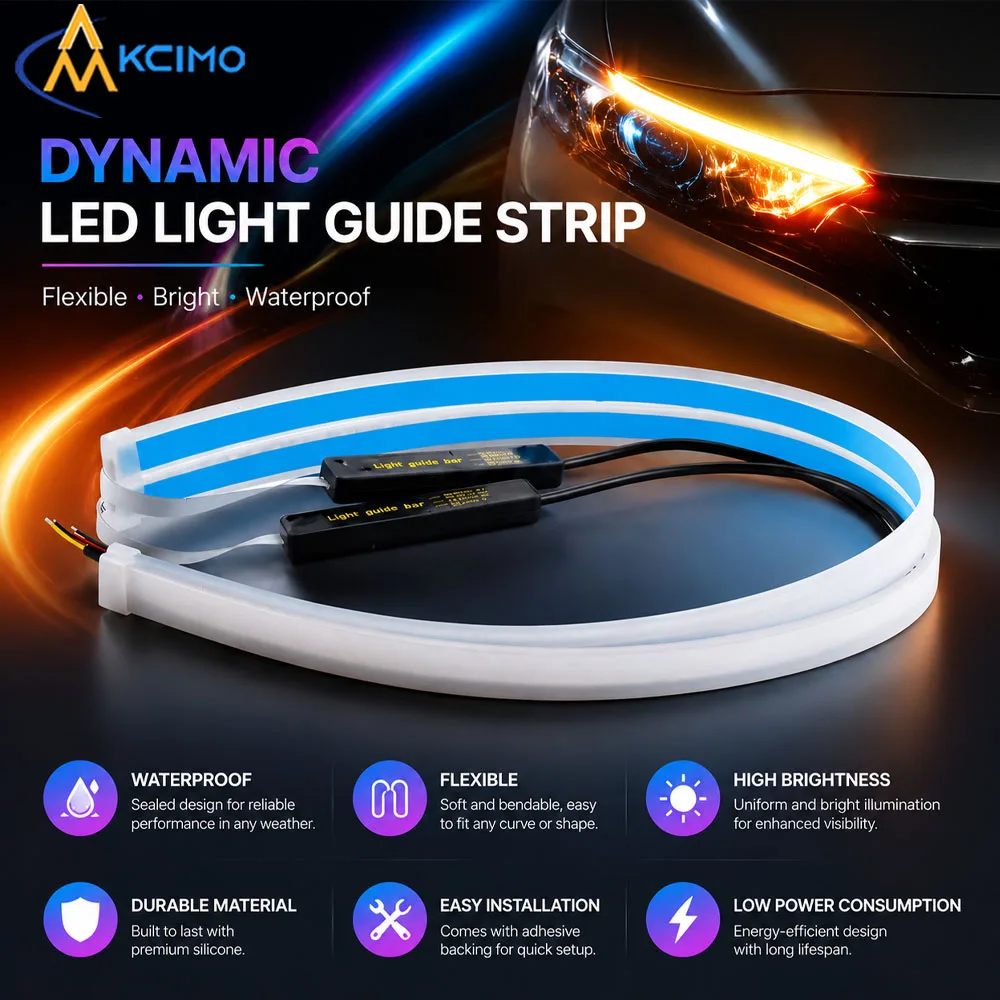 1pc 12V LED Flexible Waterproof DRL Strip with White Turn Signal & Yellow Brake Light Universal Car Headlight Upgrade