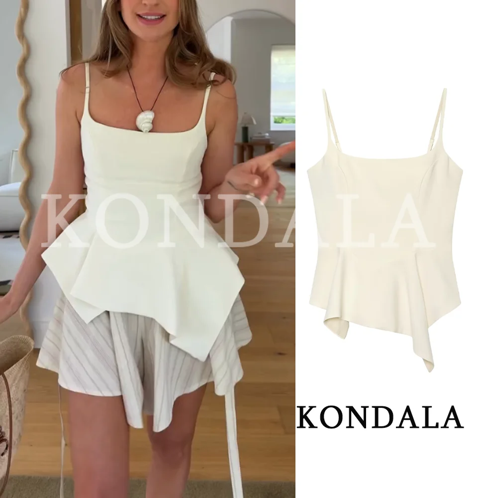 KONDALA Damen Elegantes, einzigartiges Camisole-Top mit unregelmäßigem Saum – Sommer 2026 Trendiges, sexy, lässiges, schmales Oberteil für Frauen – Minimalistisches, schickes Trägertop