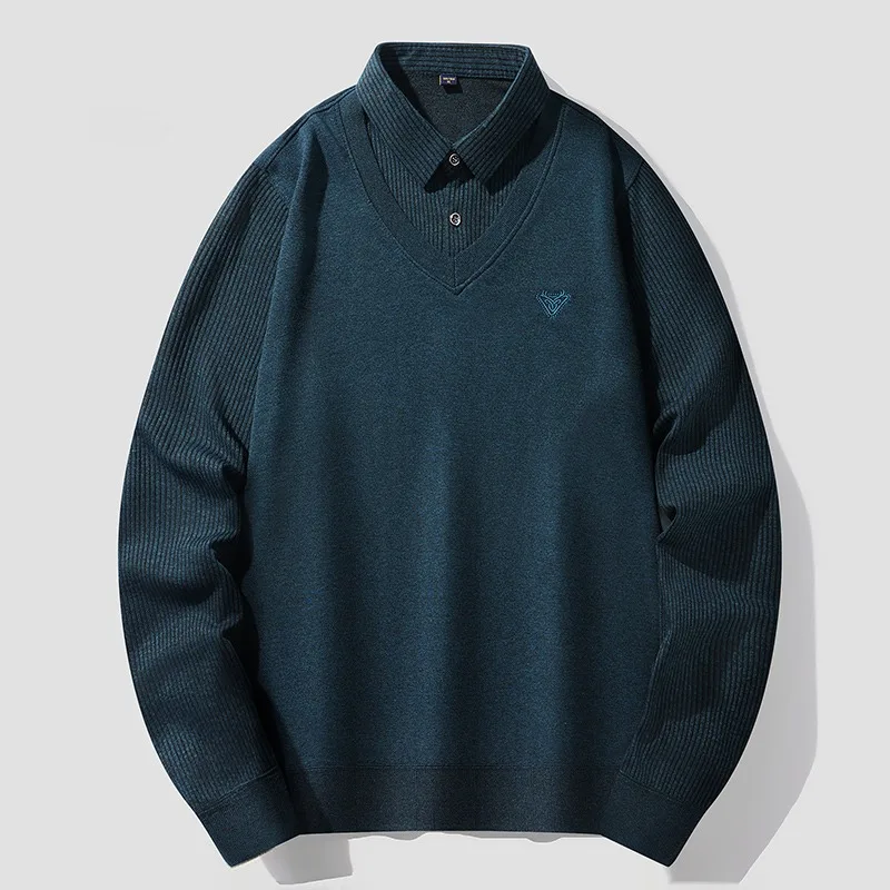 2025 ربيع الخريف تنفس وهمية اثنين طويلة الأكمام قمصان بولو الكلاسيكية شريط قميص بولو الأعمال الاجتماعية تي شيرت الرجال الملابس #6