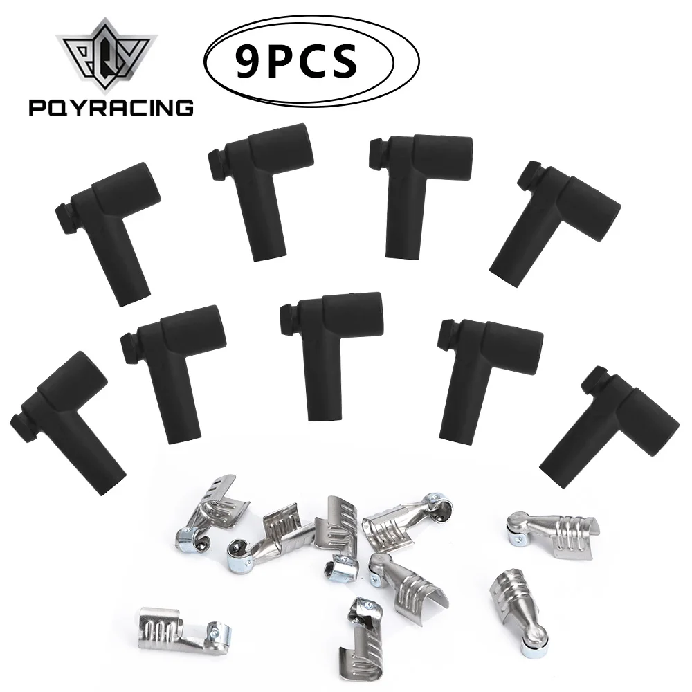 PQY- 9 pcs / set Universal Hei Style Distributor End Spark Plug Wire Rubber Boots & Stainless Steel Ends PQY-SSC02