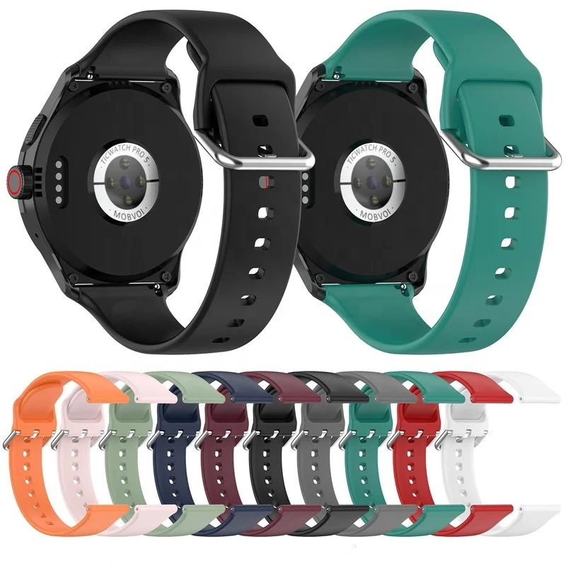 

24MM Soft Silicone Sports Smart Watchband For Ticwatch pro5 Waterproof Quick Release Wristband