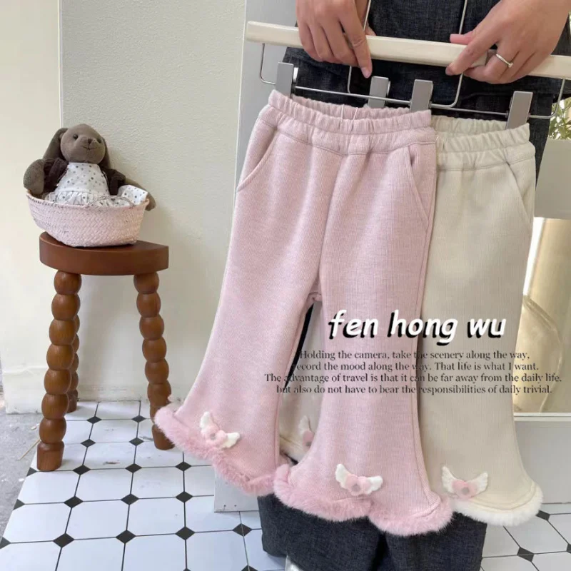 

Girls Padded Fleece Trousers Autumn and Winter New Children's Winter Clothing Pants Trousers Single-Layer Fleece-Lined