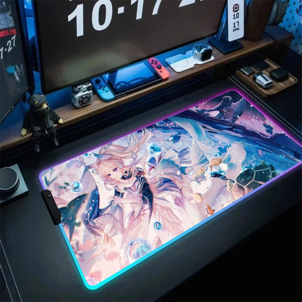 Sangonomiya Kokomi Genshin Impact Muismat Xxl Rgb Gaming Muismatten Hd Black Gamer Accessoires Grote Led