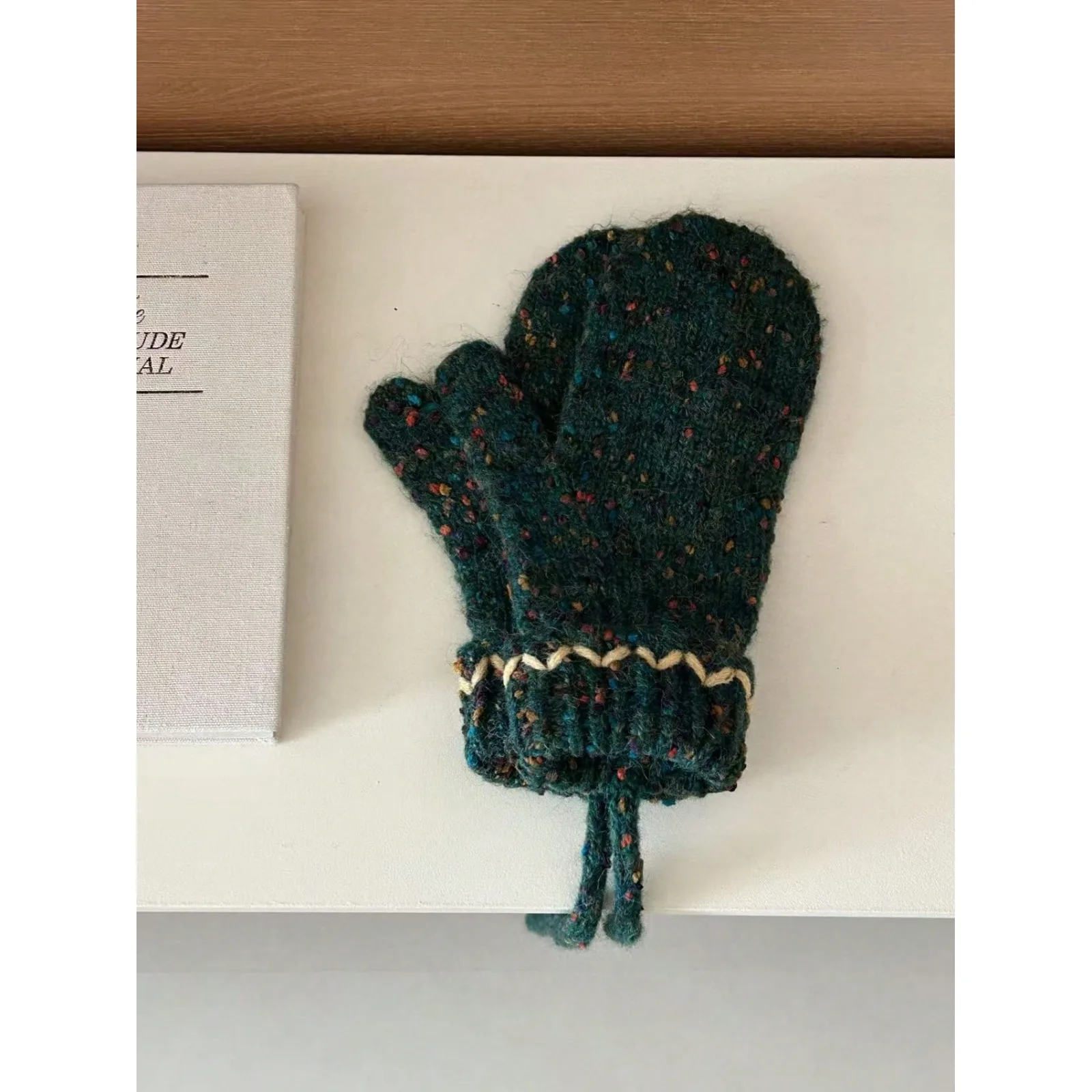 

Vintage Sweet Bean Sweet Versatile Fingerless Halter Rope Gloves Christmas Atmosphere Knitted Warm Gloves