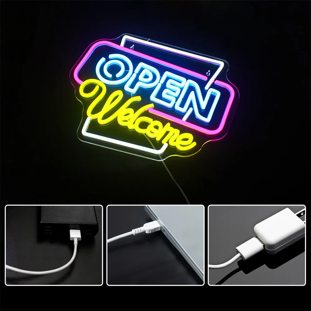 Open Welkom Neon Led Sign Art Neon Lichten Lichtgevende Zakelijke Borden Usb Power Reclame Uithangbord Wandlampen Winkel Logo