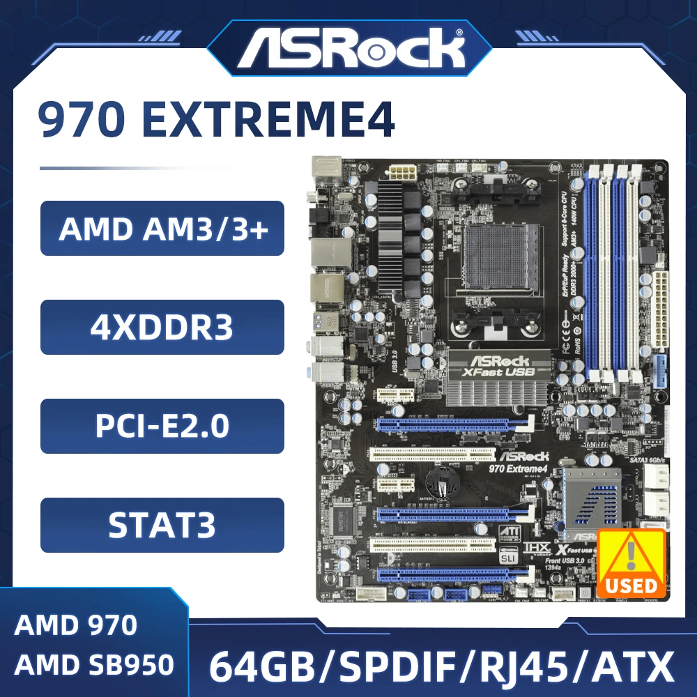 ASRock 970 Extreme4 Motherboard Socket AM3+ AMD 970 Motherboard DDR3 32GB ATX support  FX 8350 FX 6300 X3 700 cpu