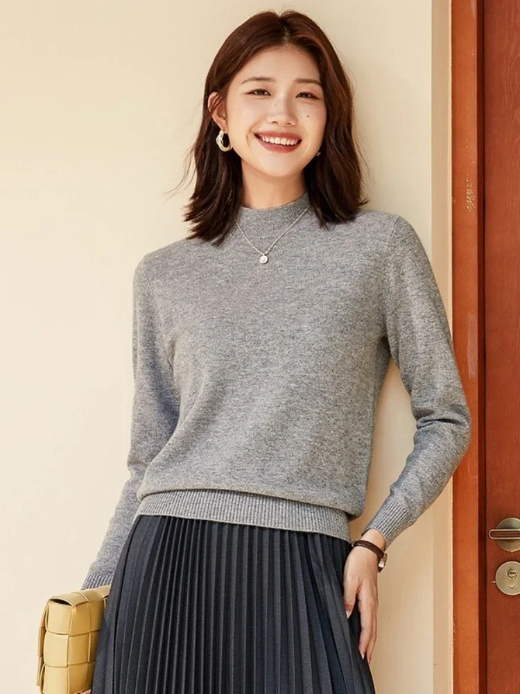 

Осень-зима 2022, толстые теплые джемперы, вязаный свитер с воротником и длинными рукавами, женские однотонные пуловеры с базовым слоем