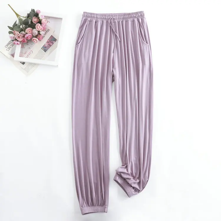 Casual Solid Color Home Pants Thin Mosquito Proof Air Conditioned Pants Loose Modal Pajama Pants for Women\'s Summer Sleepwear