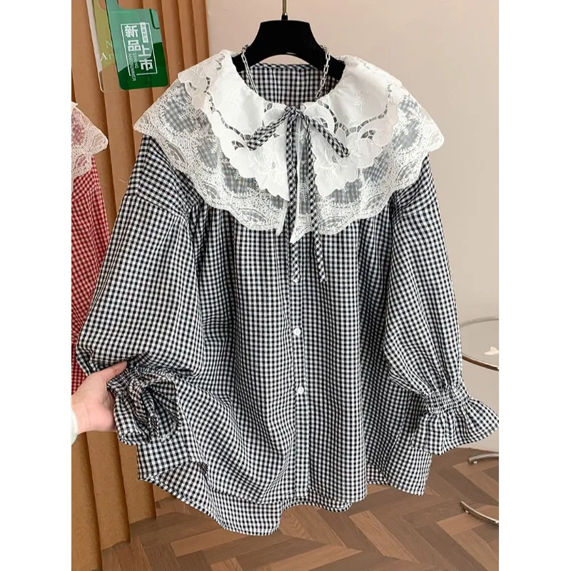 

Ladies Loose Fit Lace Collar irt Spring Autumn New Sle Casual Large Size Doll irt Versatile Outerwear Comfortable Breat...