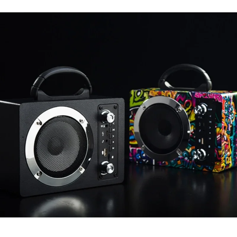 

Wooden Bluetooth speaker subwoofer portable outdoor wireless karaoke card insertion USB flash drive 24-hour long-lasting battery