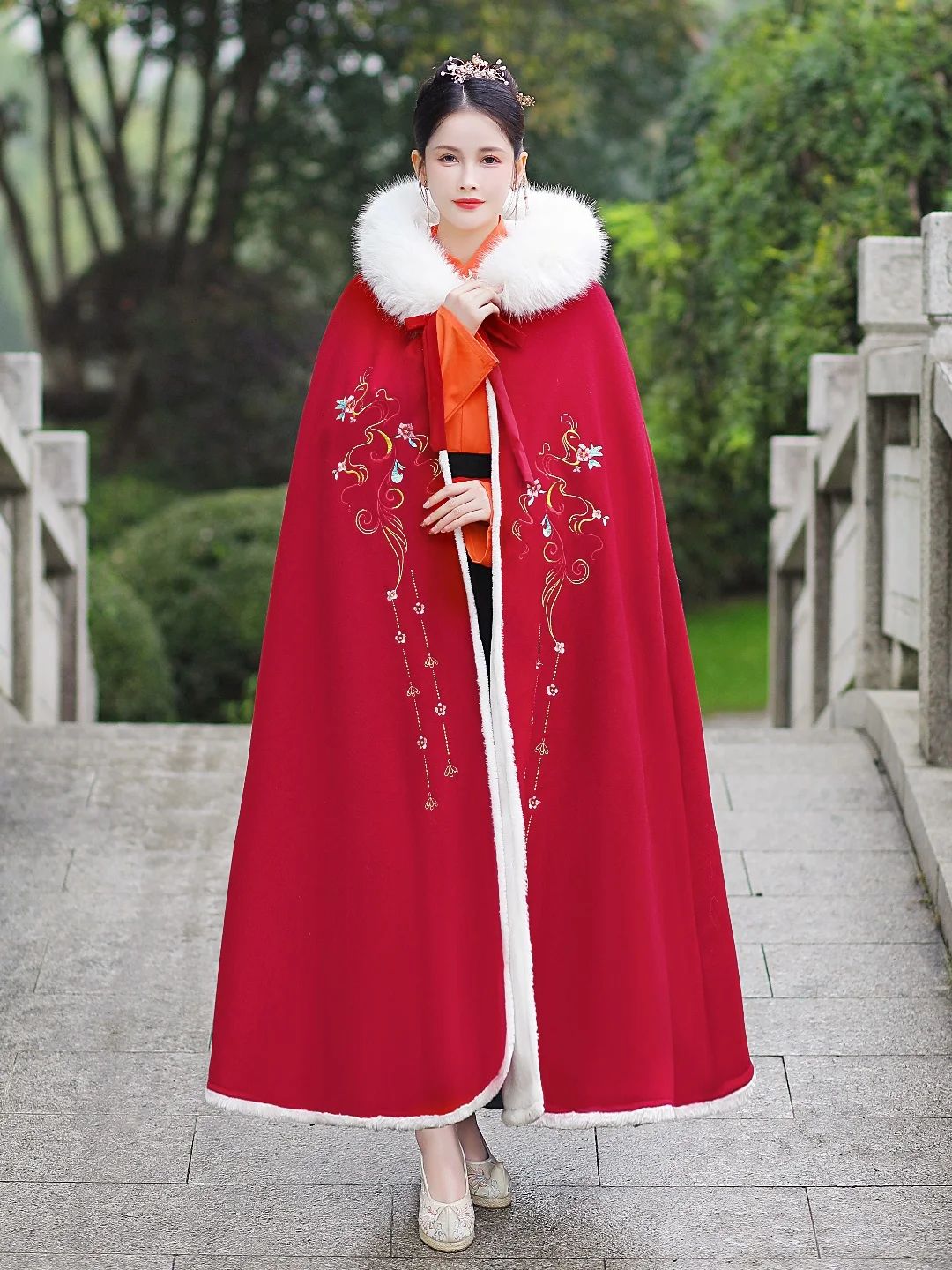 Hanfu cape winter cape female Chinese style red festive adult New Year's greeting thickened outer wear long antique coat