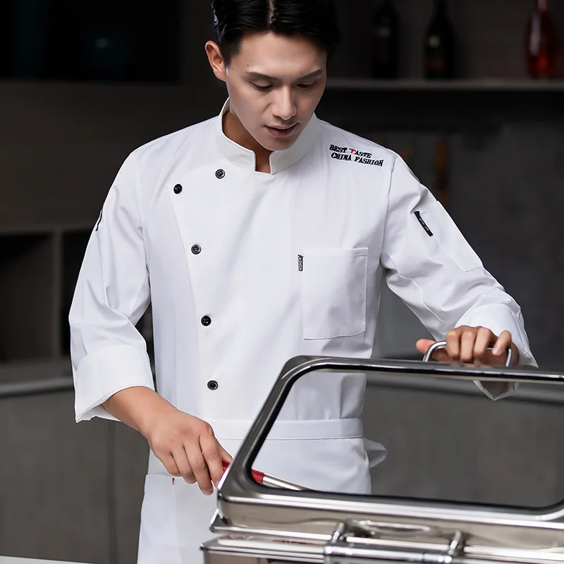 Chef Overalls Autumn and Winter Men's Breathable Clothing Spring Kitchen Clothes Dining Canteen Rear Kitchen Hotel Chef Uniform