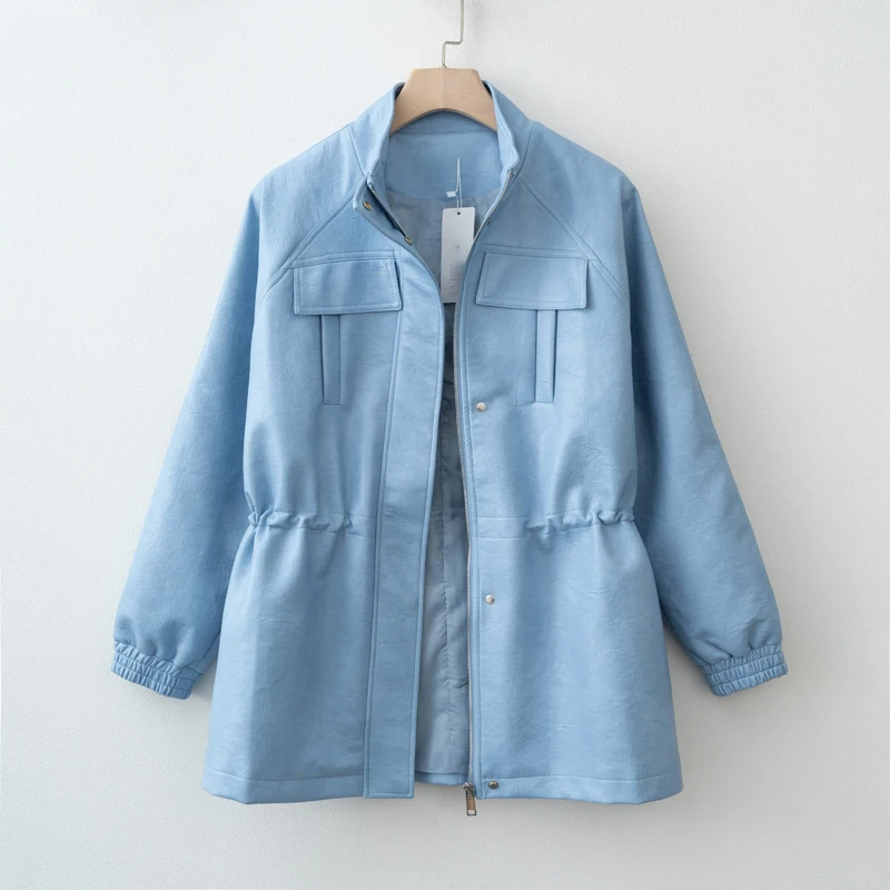 Herbst Winter Pu Leder Jacke Für Frauen Solide Volle Hülse Elastische Verstellbare Taille Mantel 2025, Neue Dame Mode Lässig Outwears