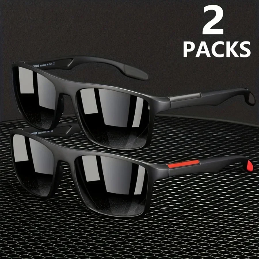 2pcs Men's Polarized Glasses, Vintage Sports Driving Cycling Lightweight Frame Glasses