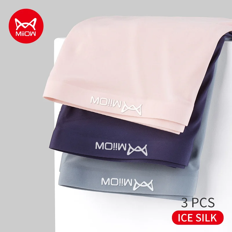 MiiOW 3 Stück Eisseide Sommer ultradünne bequeme und atmungsaktive Herrenunterwäsche nahtlose Herren-Boxershorts Sexy Herrenhöschen