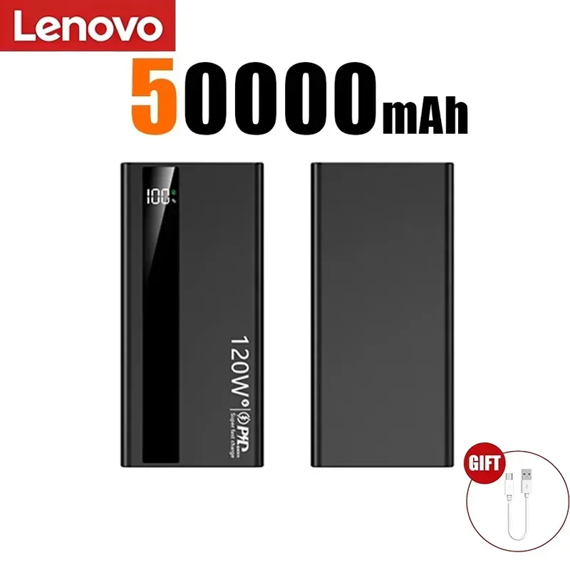 Lenovo Nieuwe 500000mAh Ultra Grote Capaciteit 3C Power Bank 120W Snel Opladen Draagbare Digitale Display Powerbank Voor iPhone Samsung
