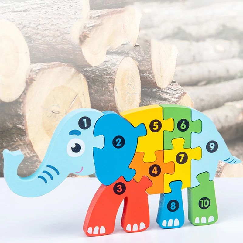 3D Stereoscopic Montessori Wooden Puzzle Cartoon Dinosaur Animal Shape Color Cognitive Educational Game Toy Kids Birthday Gift
