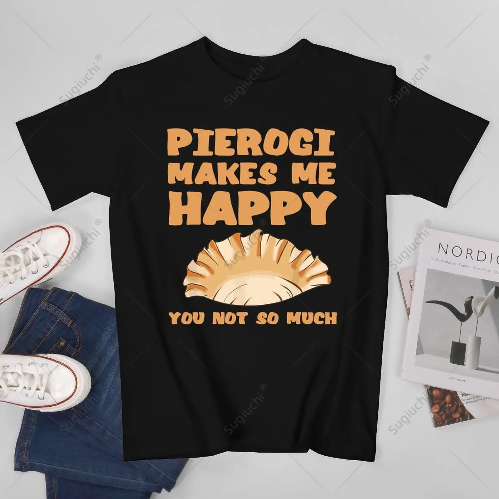 Unisex Men Pierogi Makes Me Happy Eat Polish Food Poland Polska Dumplings Tshirt Tees T Shirts Women Boys 100% Cotton T-Shirt