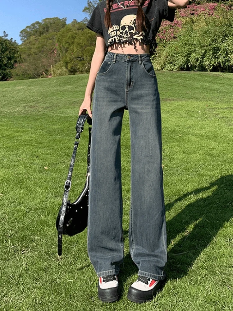 

Свободные джинсы с высокой талией и прямыми штанинами для женщин, летние новые широкие брюки, повседневные модные брюки