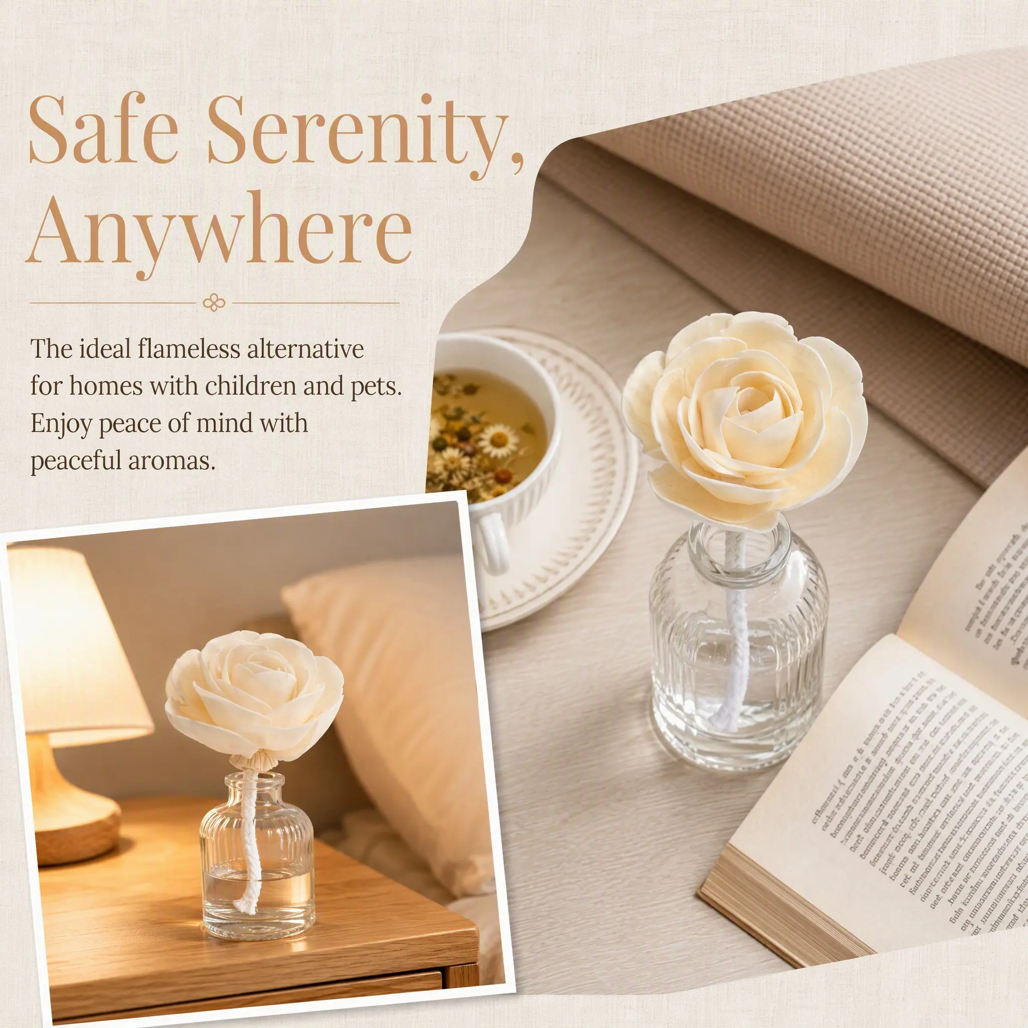 4Pcs Scented Flower Diffuser Sticks Flameless Aromatherapy Diffuser Flower Shape Essential Oil Refill for Home Office Bathroom