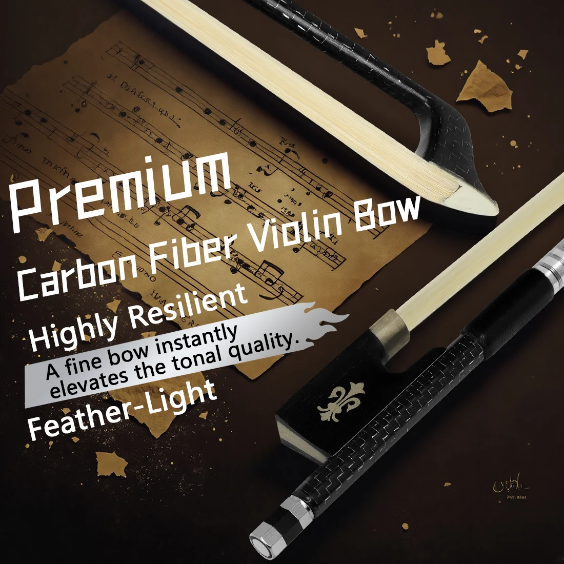 

QA-30 Violin Bow 4/4 Grid Carbon Fiber Pure Ponytail Ebony Carved Silver Silk Sheepskin Hand Held Bow Violin Accessories