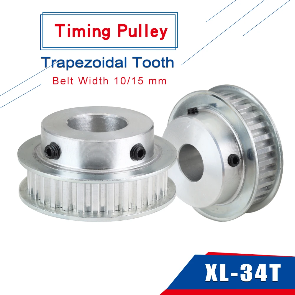 XL 34T Alloy Pulley Teeth Pitch 5.08 mm Trapezoidal Tooth Pulley Wheel Bore Size 8/10/12/14/15/19/20 mm Belt Width 10/15mm