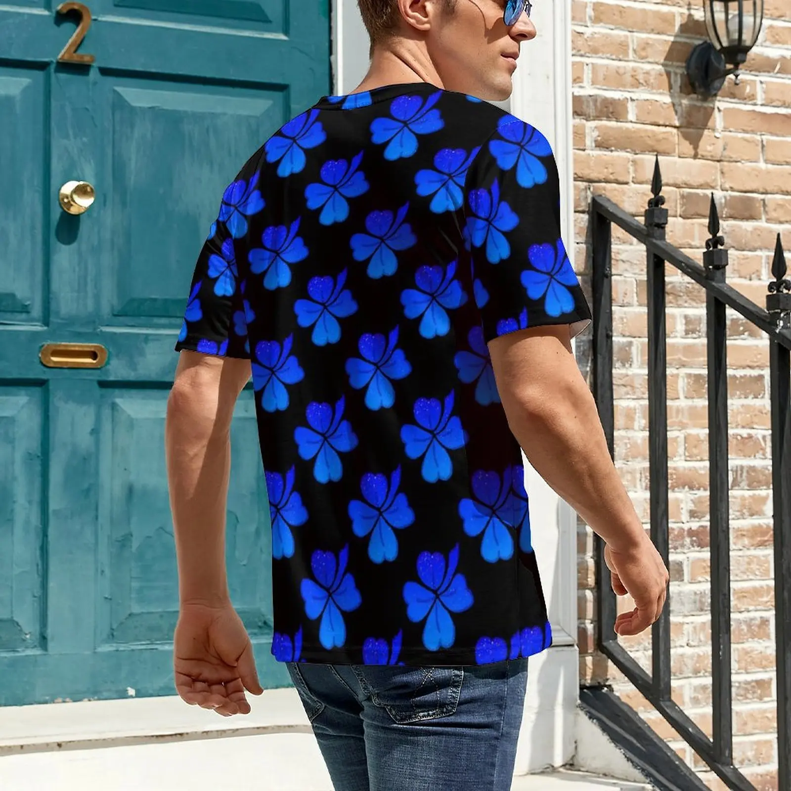 Oversized T-Shirt Premium St Patricks Day T Shirts Blue Shamrock Print Funny O Neck Tshirt Man Retro Pattern Top Tees