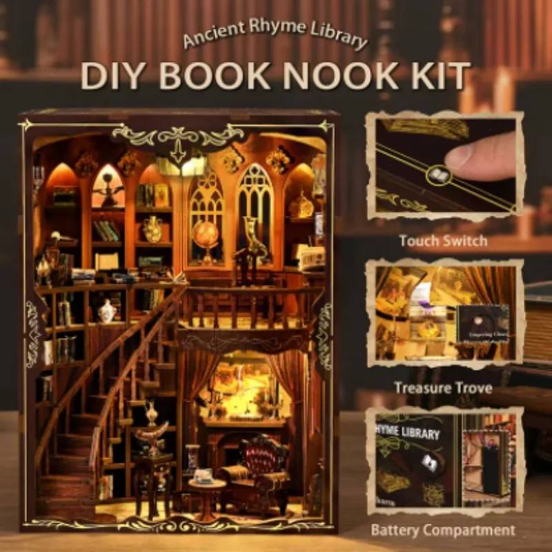 New Book Nook Kit Ancient Rhyme Library Desktop Decor Miniature Model Ornament Creative Christmas Black Friday Collectible Gift