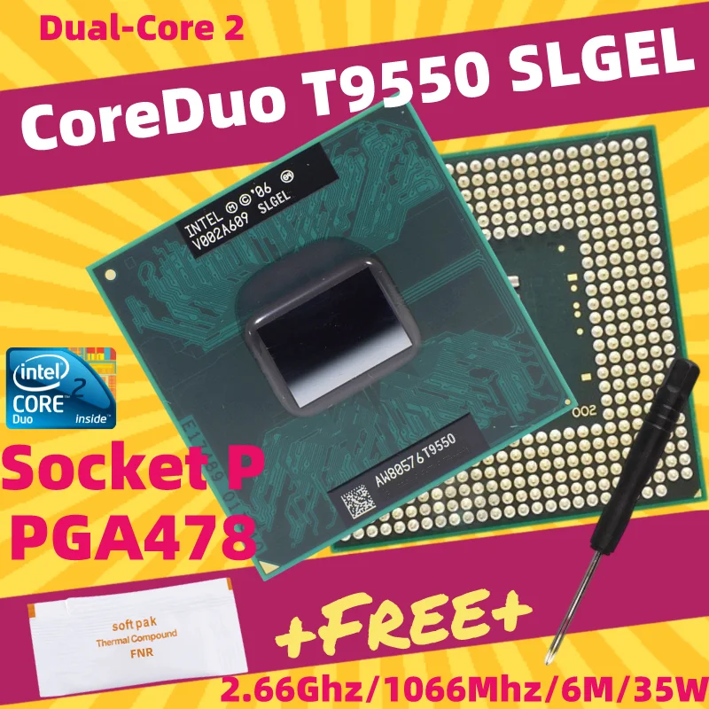

Двухъядерный процессор Core 2 Duo T9550 Socket 479 GM45 PM45 SLGE4 Socket P