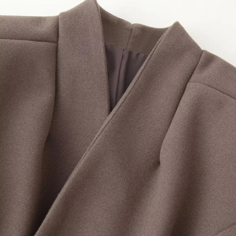 Ele Lange V-hals jas met enkele knoop, taille-aansluitend, eenvoudig, hoogwaardig, herfst-winter buitenkleding, damesmode