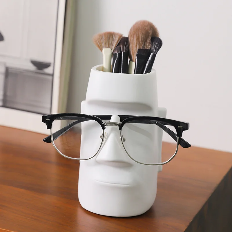 Moai Statue Eyeglass Holder & Desk Organizer, Multi-Functional Home/Office Decor With Pen Storage