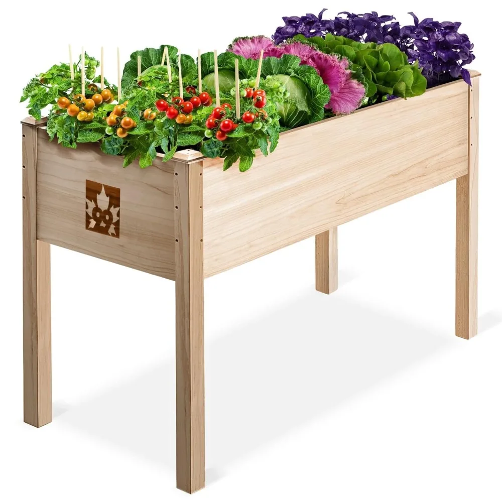 

Raised Garden Bed with Legs 48x24x30 - Natural Cedar Wood Elevated Planter Box with Bed Liner for Flowers, Veggies, Customized