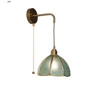 IWHD Home Decor LED Wall Light Fixture Hallway Staircase Cafe Pull Chain Handcraft Glass Tiffany Style Bedside Lamp Sconce Lampe